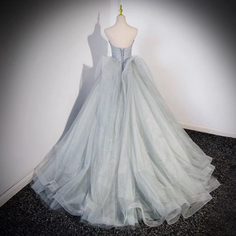 Strapless A Line Tulle Long Prom Dress Sweet 16 Birthday Party Dress J3078