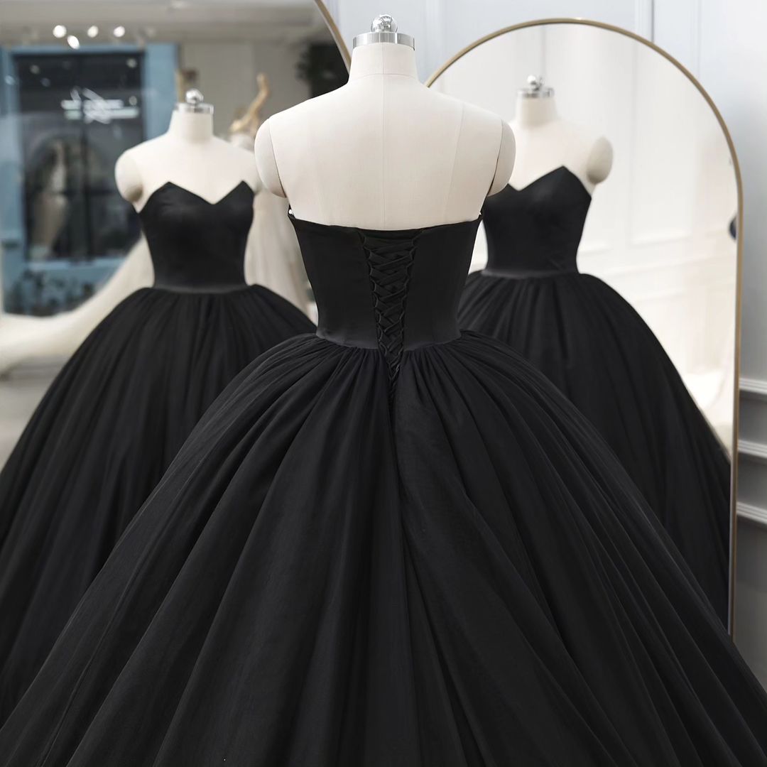Robe de soirée bustier en tulle noir pour anniversaire, robe de bal pour 16 ans, J3147