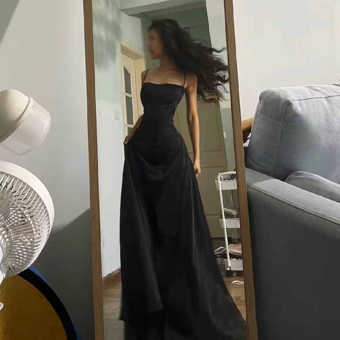 Robe de bal longue en satin rose noir, coupe trapèze, tenue de soirée formelle J3156