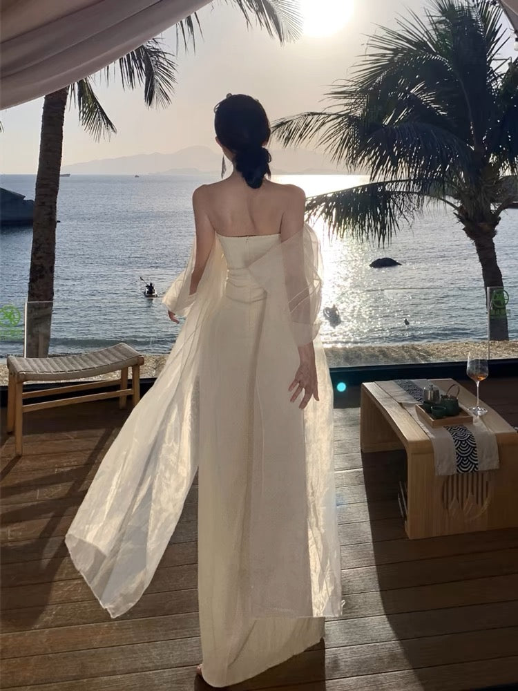 Strapless Ivory Sheath Long Prom Dress Elegant Party Dress J3219
