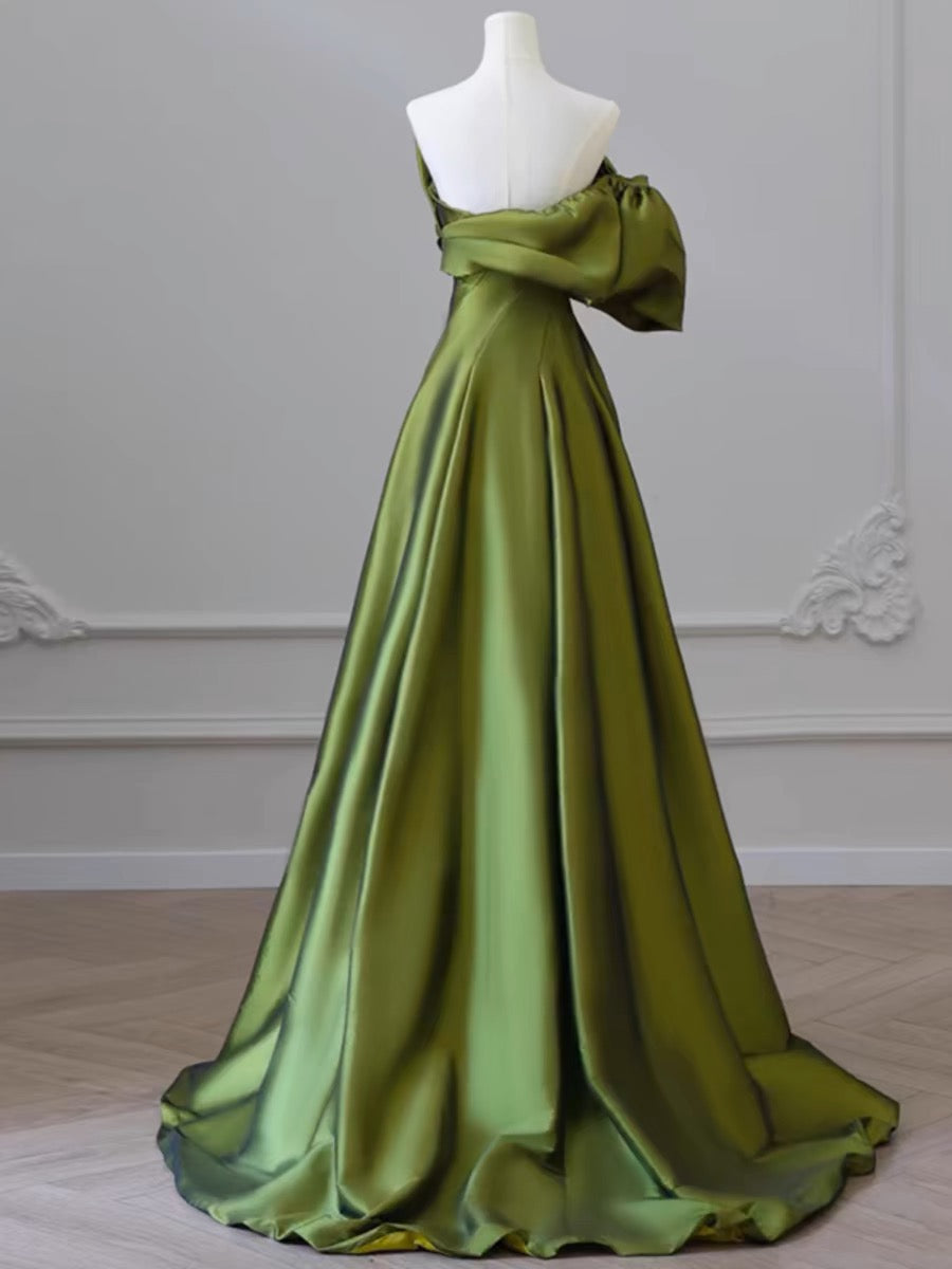 Grünes Satin A-Linie Geburtstagspartykleid Langes Ballkleid J3227