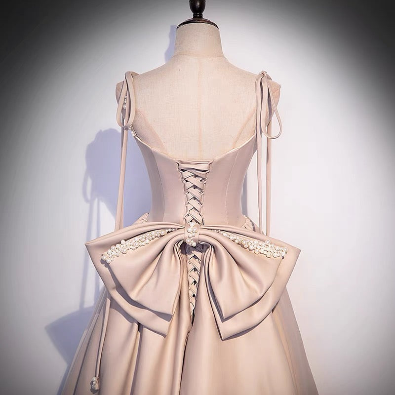 Robe de bal longue en satin rose coupe trapèze, tenue de soirée formelle J3241