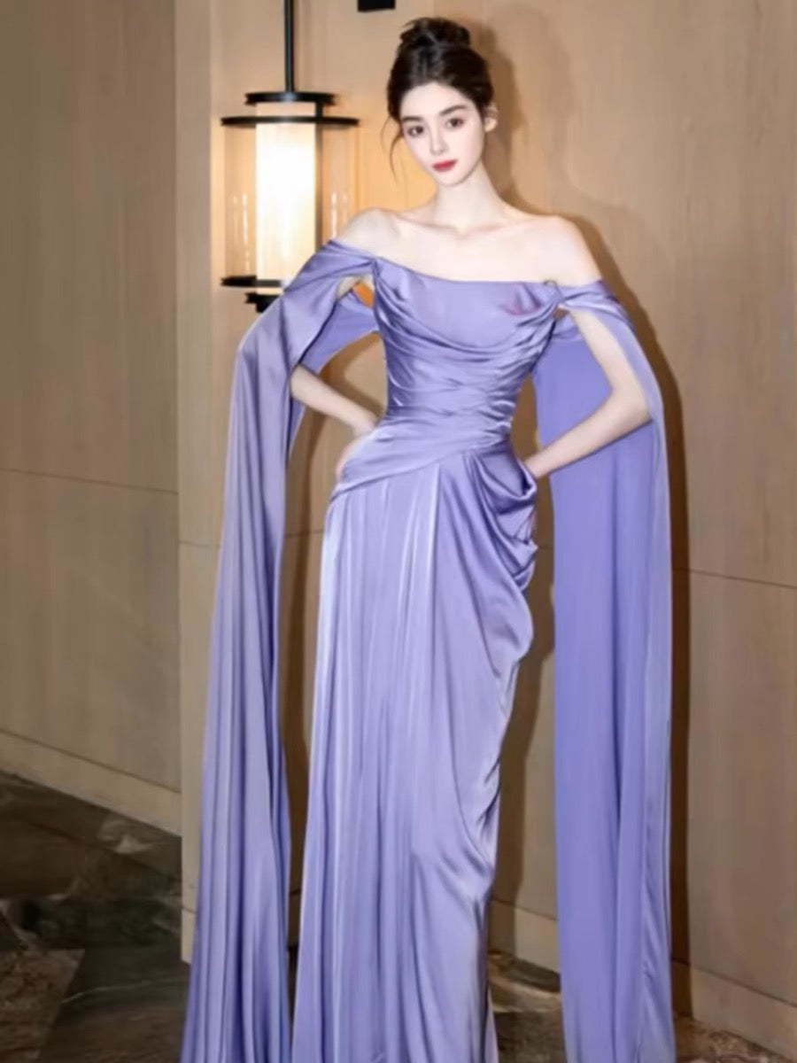 Off The Shoulder Purple A Line Long Prom Dress Birthday Party Dress J3246