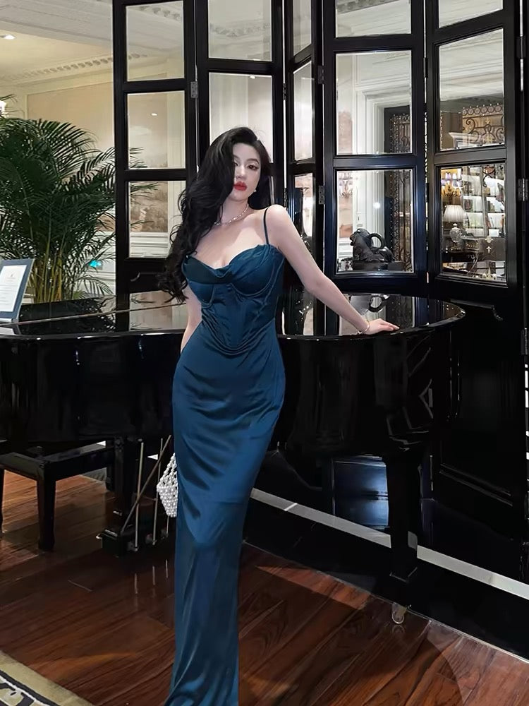 Navy Blue Sheath Long Prom Dress Evening Party Dress J3261