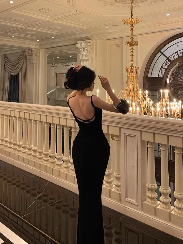 Robe de soirée longue fourreau noire J3266