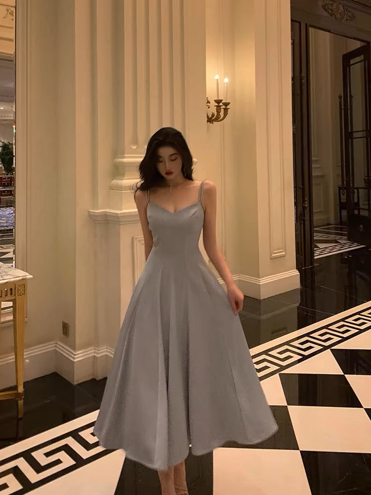 Robe de bal longue grise coupe trapèze, tenue de soirée formelle J3272