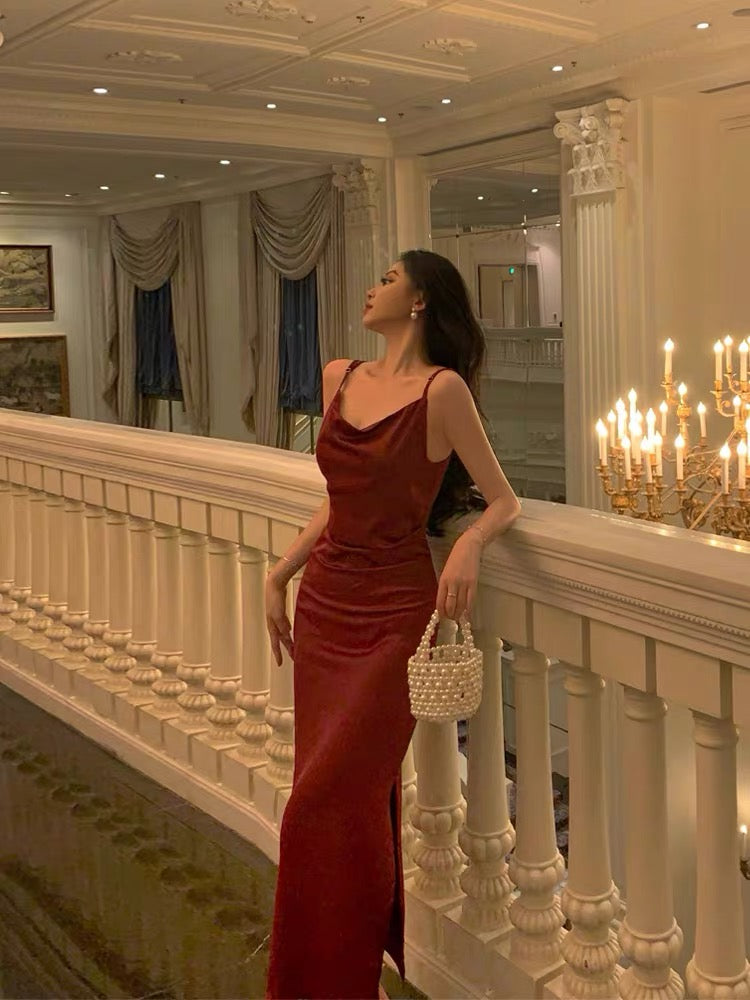 Robe de soirée fourreau bordeaux J3300