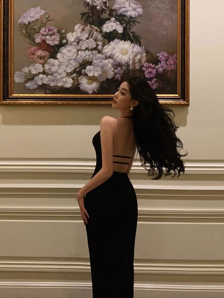 Robe de bal fourreau noire à col en V, robe de soirée formelle J3305