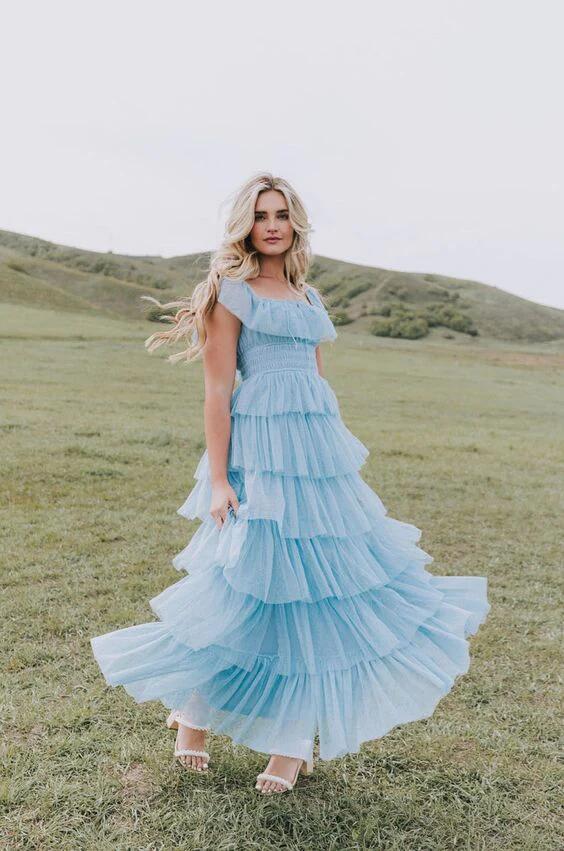 strapless open back dress Lavender A Line Sweetheart Layered Skirt Prom Dresses PL534 main image 1