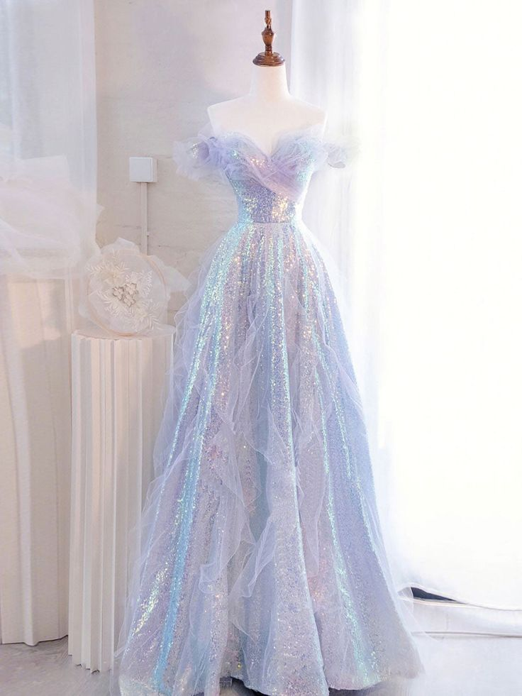 Robe de bal trapèze en tulle lilas à épaules dénudées, robe de fête d'anniversaire, J3329