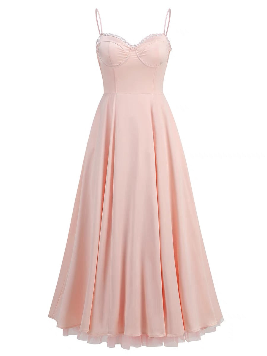 Robe de bal longue rose coupe trapèze, robe de soirée formelle J3336