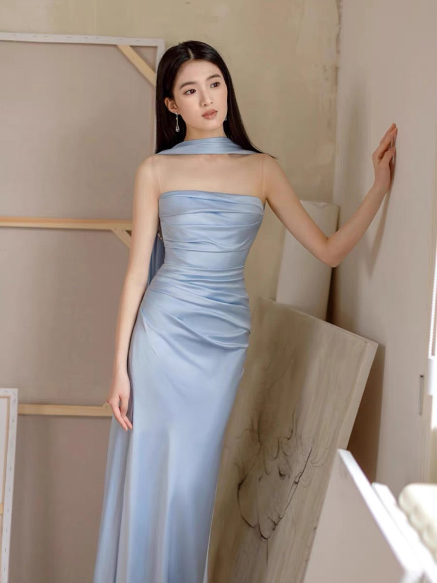 Robe de bal longue en satin sans bretelles, robe de soirée formelle J3380