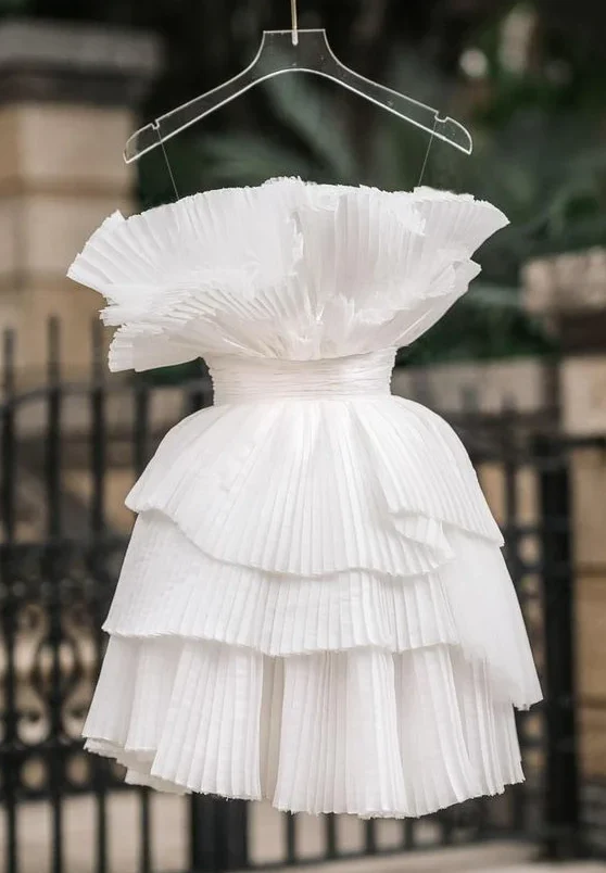 Robe de réception de mariage blanche courte, robe de soirée, robe de bal J3400