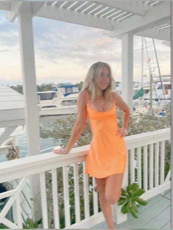 Spaghettiträger Orange Etuikleid Kurzes Ballkleid Geburtstagspartykleid J3491