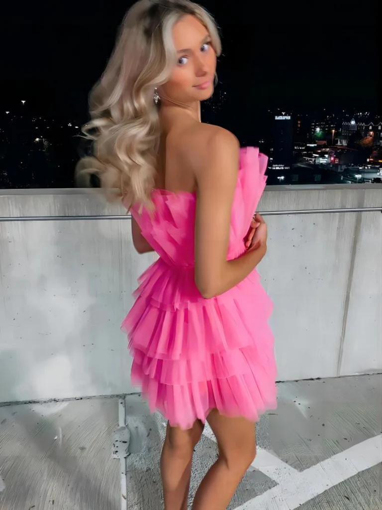 Strapless A Line Hot Pink Short Homecoming Dress Birthday Party Dress J3492