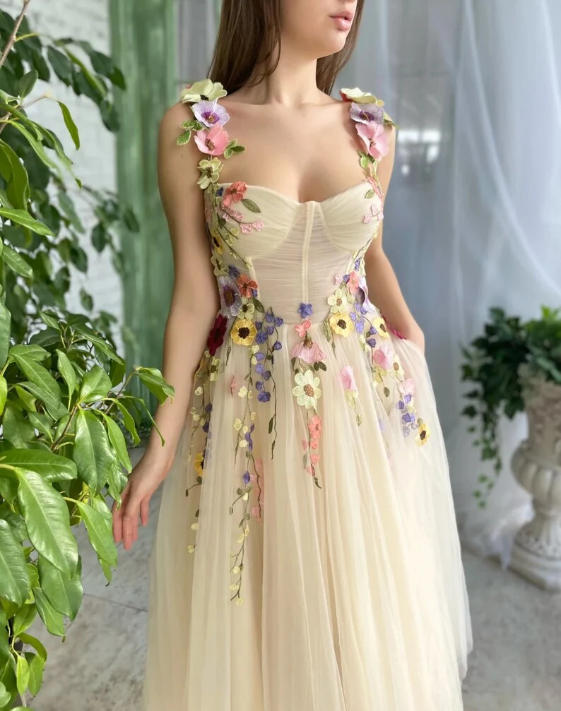 Robe de bal longue à fleurs, coupe trapèze, robe de soirée formelle J3501