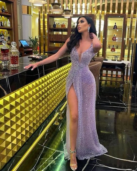Light Pink Tassel Long Prom Dress A Line Formal Dress Evening Dress 124