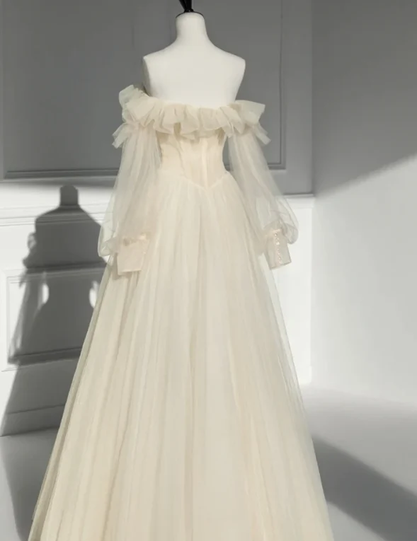 A Line Tulle Long Prom Dress Birthday Party Dress J3509