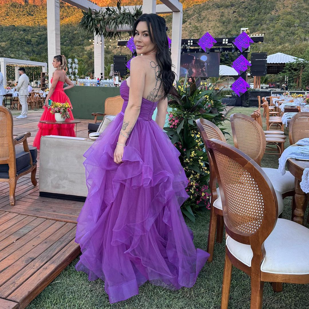 Robe de soirée longue bustier violette coupe trapèze J3533