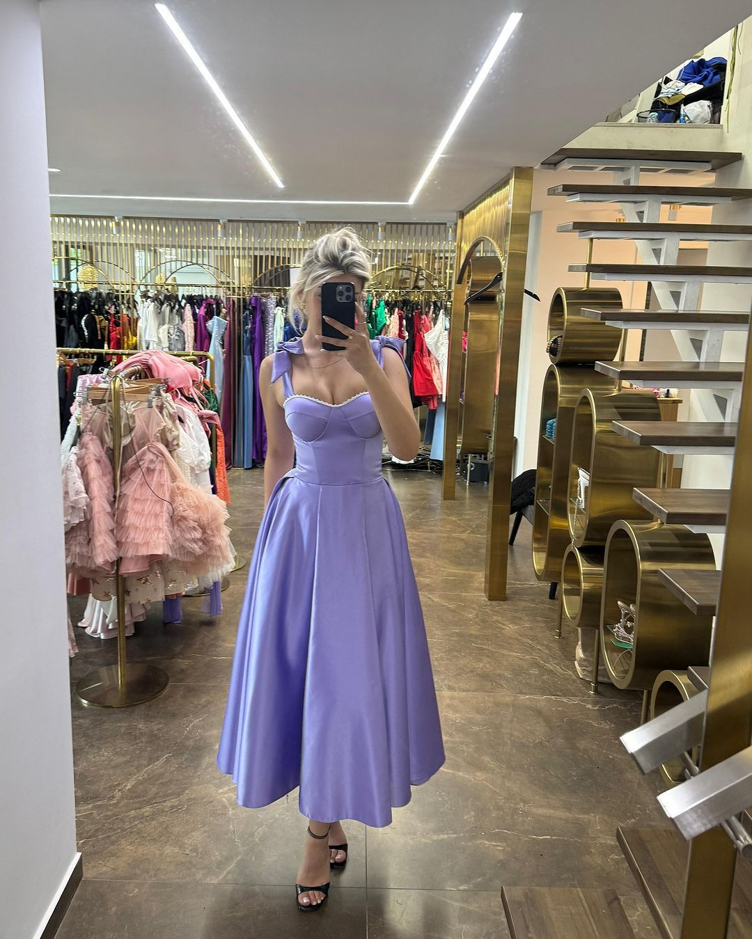Robe de soirée trapèze violet clair J3563