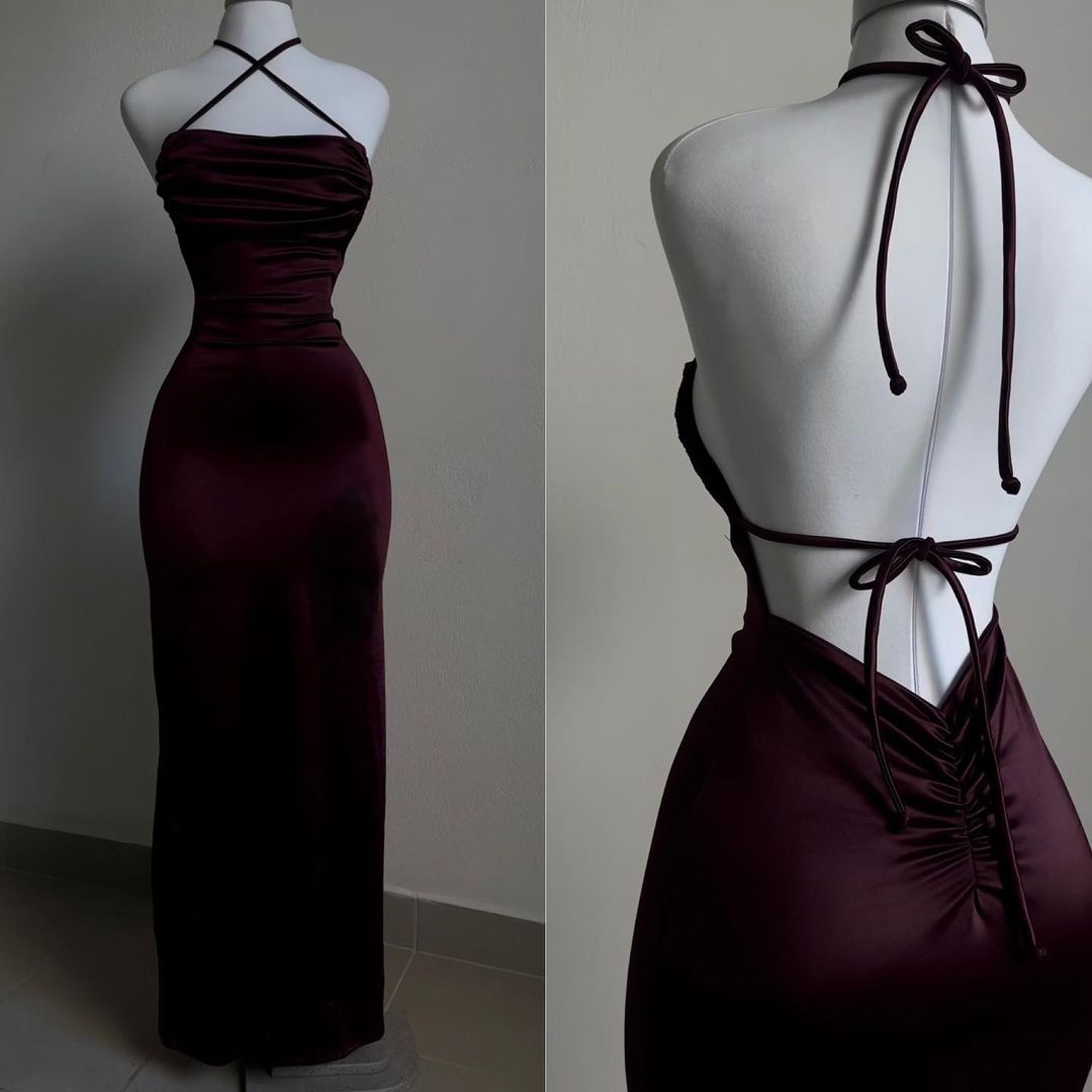 Robe de soirée longue fourreau dos nu rouge vin J3567