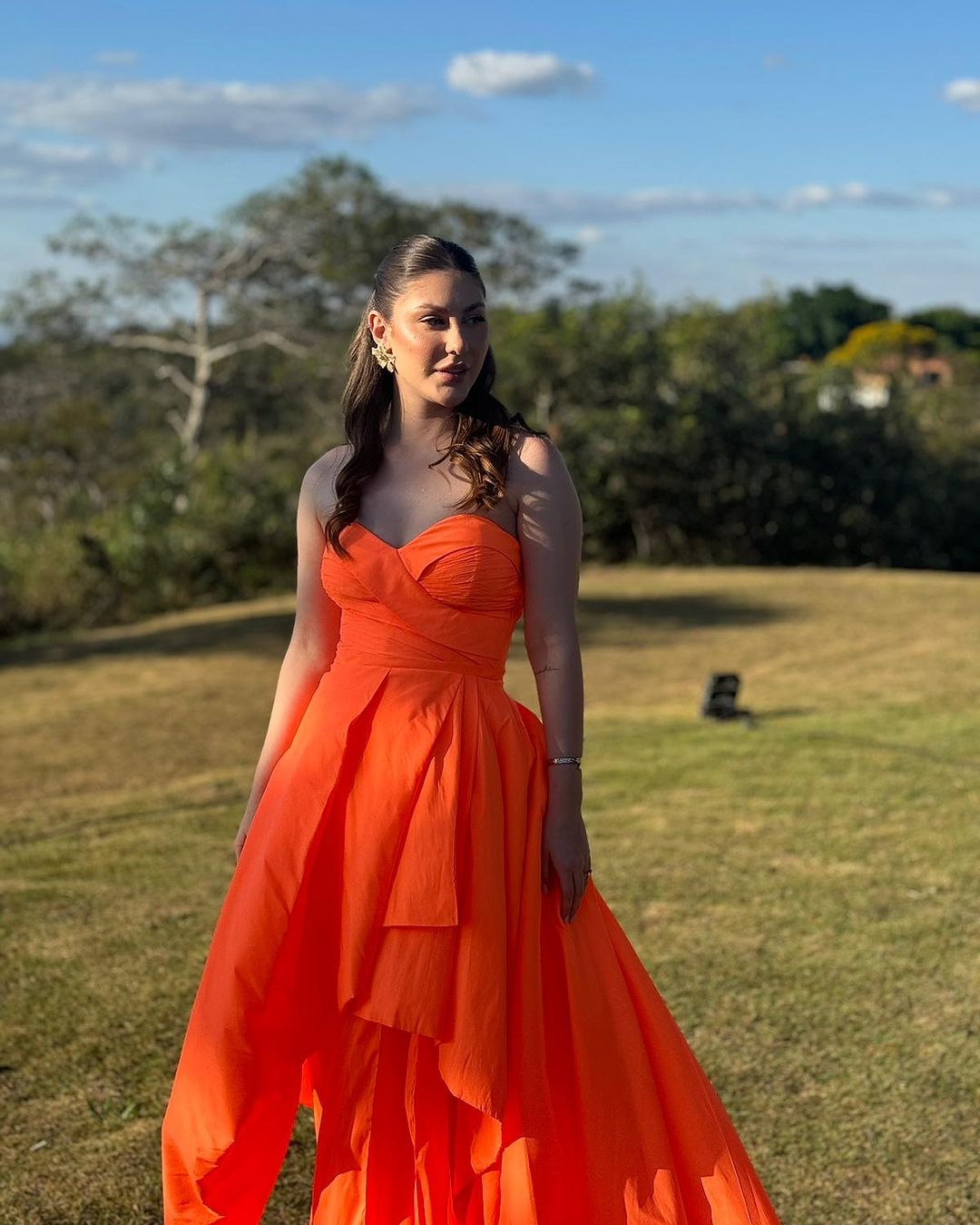 Strapless A Line Orange Long Prom Dress Formal Party Dress J3592