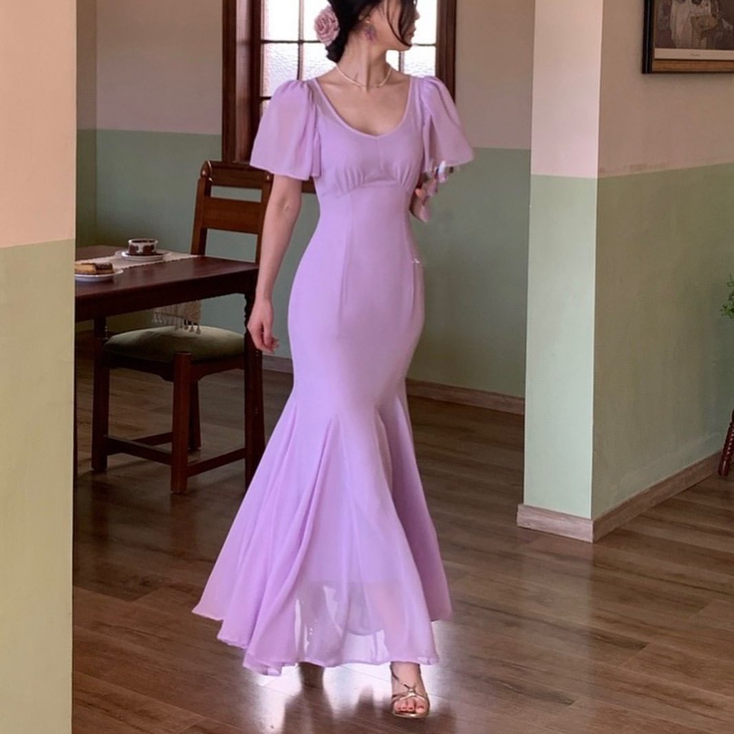 Robe de bal longue sirène en mousseline de soie, robe de soirée formelle J3595