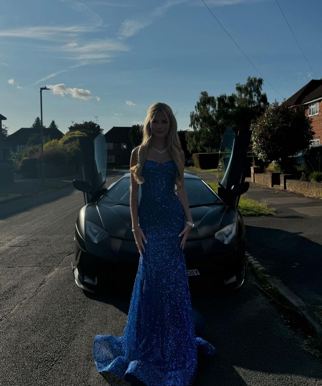 Königsblaues langes Ballkleid mit Pailletten im Meerjungfrau-Stil, Abendkleid, Partykleid J3598