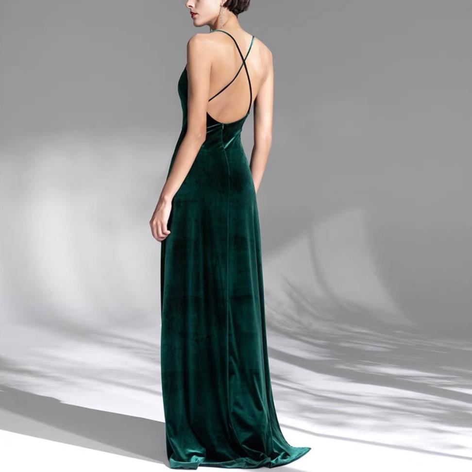 Robe de bal longue verte à bretelles spaghetti, coupe trapèze, robe d'anniversaire J3628