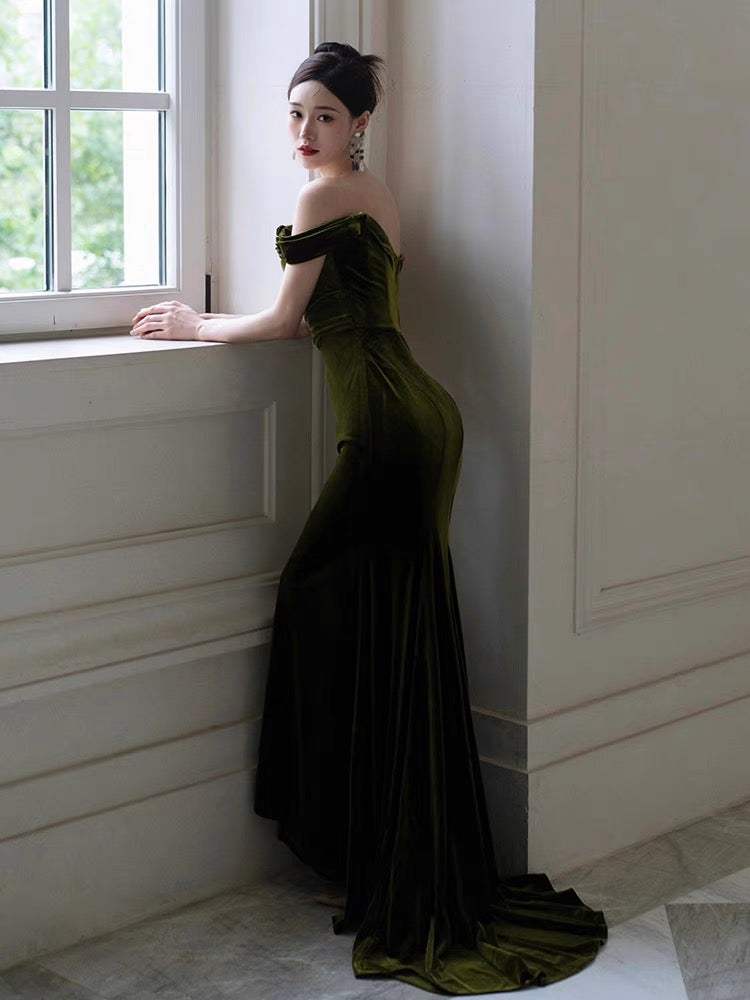 Robe de soirée longue style sirène à épaules dénudées J3633