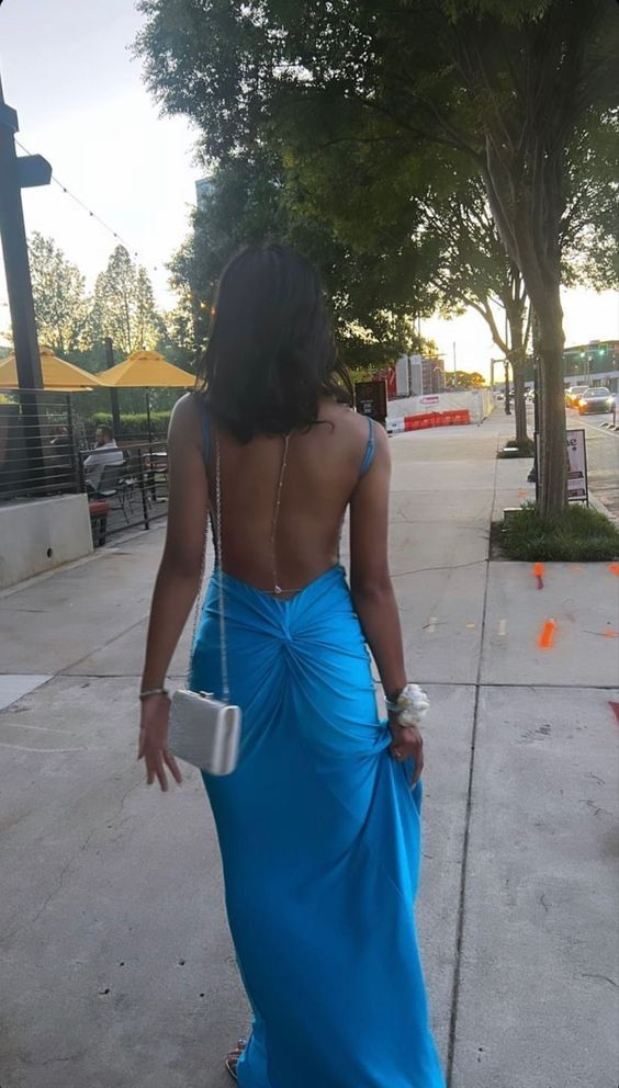 Robe de soirée élégante dos nu style sirène bleue J3649