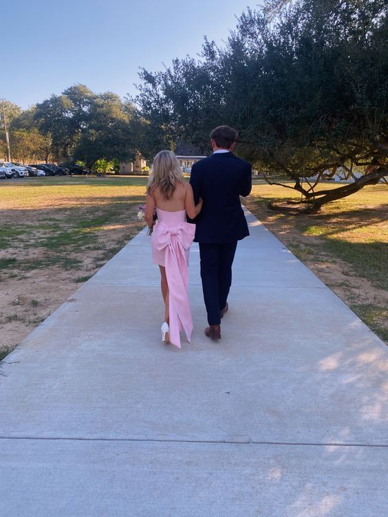 Robe de soirée courte rose J3691