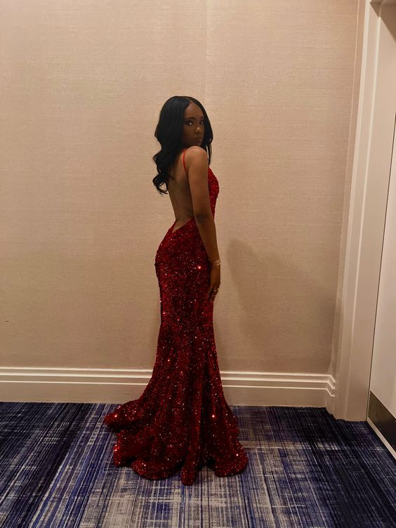 Robe de bal sirène noire à paillettes pour fille, tenue d'anniversaire J3764