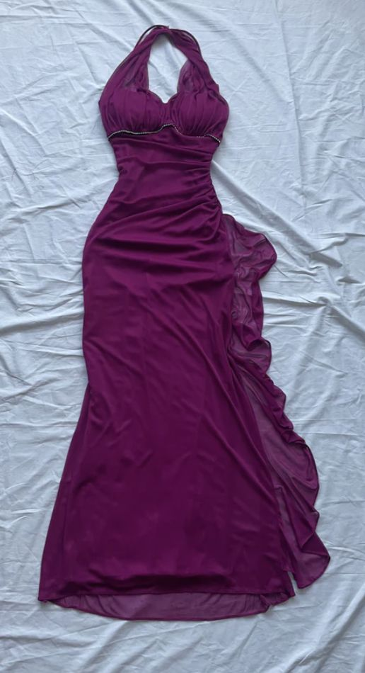 Robe de bal longue dos nu style sirène violette J3770