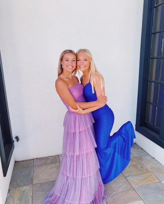 Purple Tulle Long Prom Dresses Formal Graduation Evening Dresses J3801
