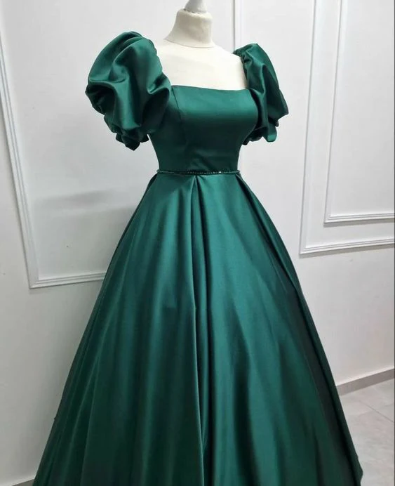 A-Linie Bodenlanges grünes Ballkleid für Hochzeitsgäste J3850