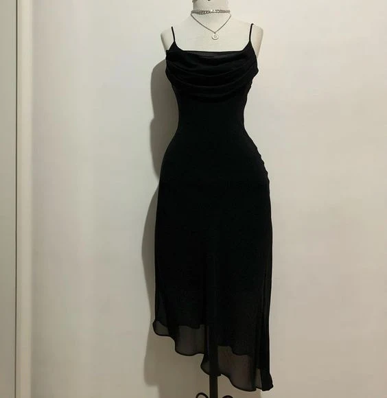 Robe de bal fourreau en mousseline noire, robe de soirée formelle J3855