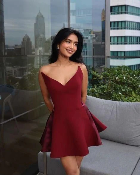 Short V Neck Homecoming Dresses Burgundy Formal Graduation Dress J3886