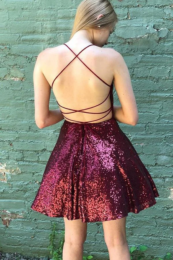 Backless Burgundy Homecoming Dress Short Formal Evening Dress J3888