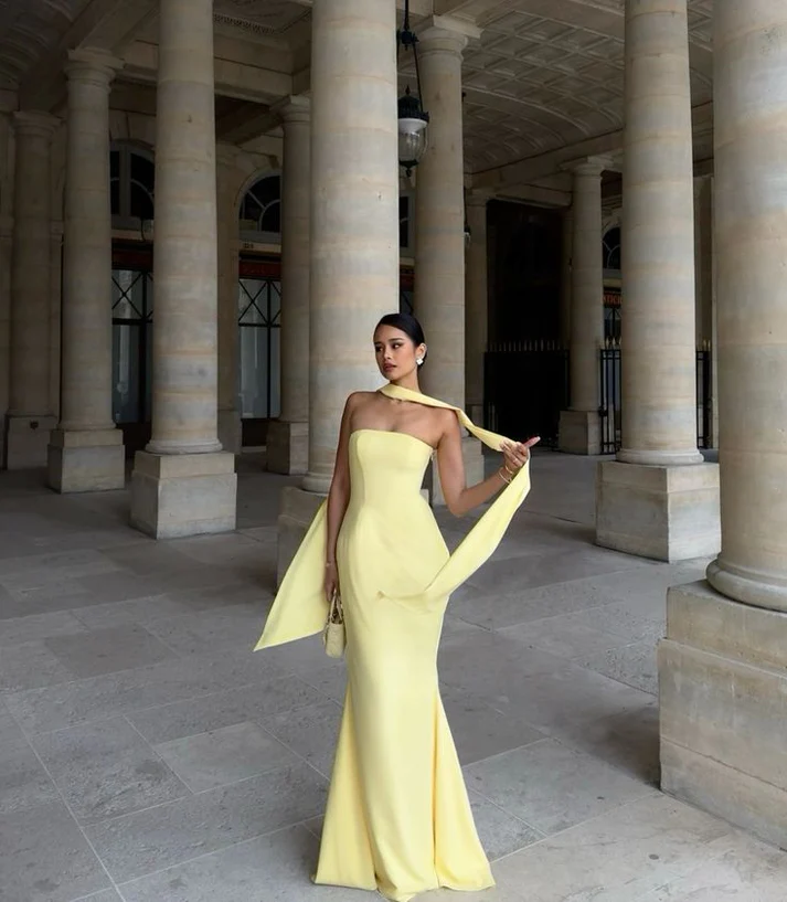 Robe de soirée sirène bustier longue jaune J3818