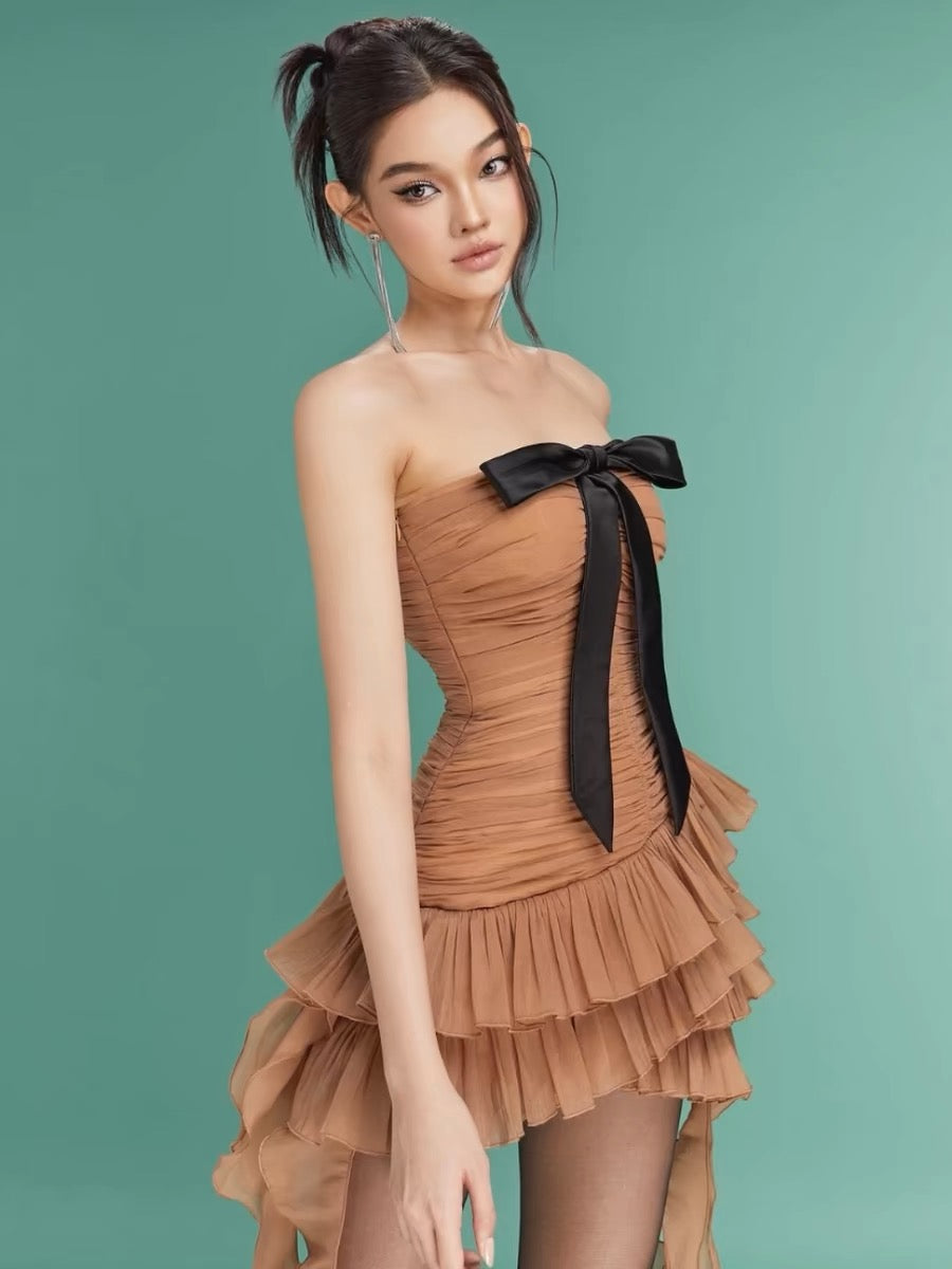 Robe d'anniversaire courte à volants, robe de soirée J4008