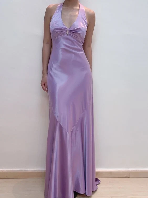 Robe de soirée longue violette à col en V J4044