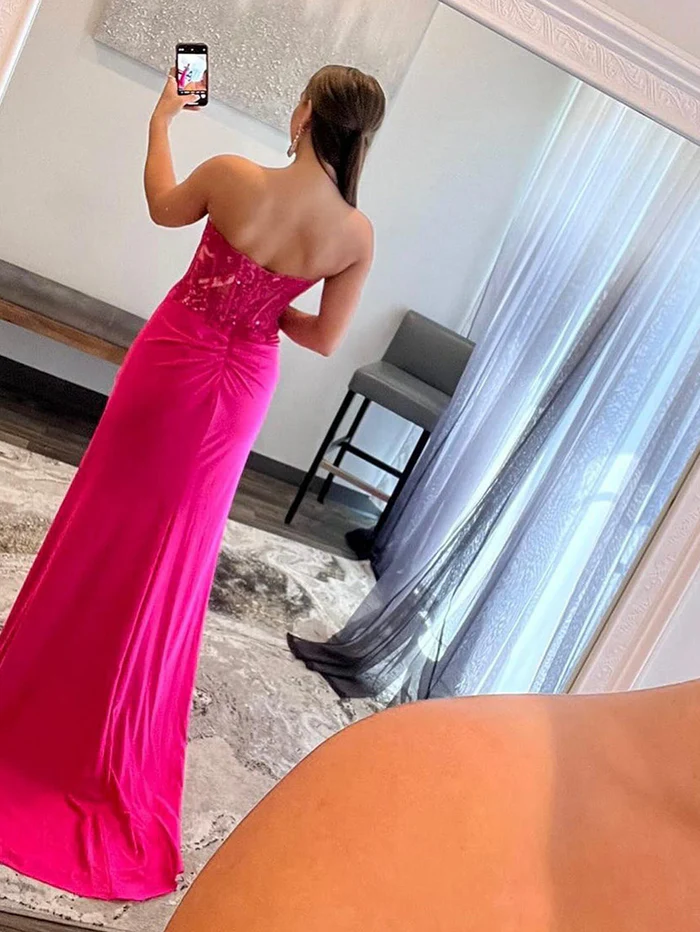 Robe de bal longue bustier fourreau avec décolleté en cœur et fente J4056