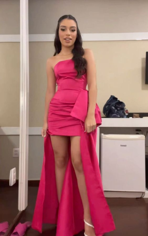 Strapless Sheath Hot Pink Prom Dress Homecoming Party Gown J4094