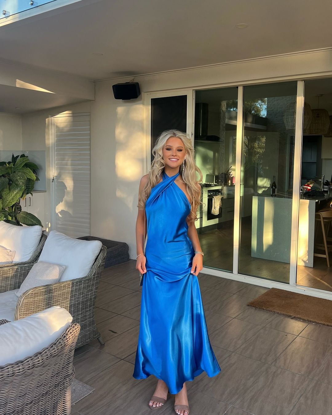 Halter Blue Long Prom Dress Formal Party Gown J4120