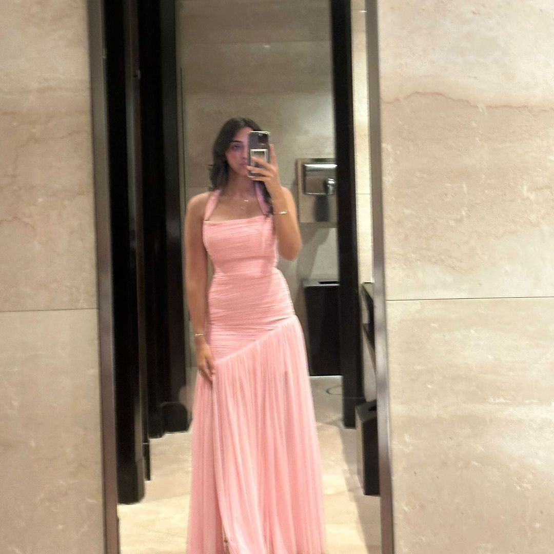 Robe de bal longue rose coupe trapèze, robe de soirée formelle J4121