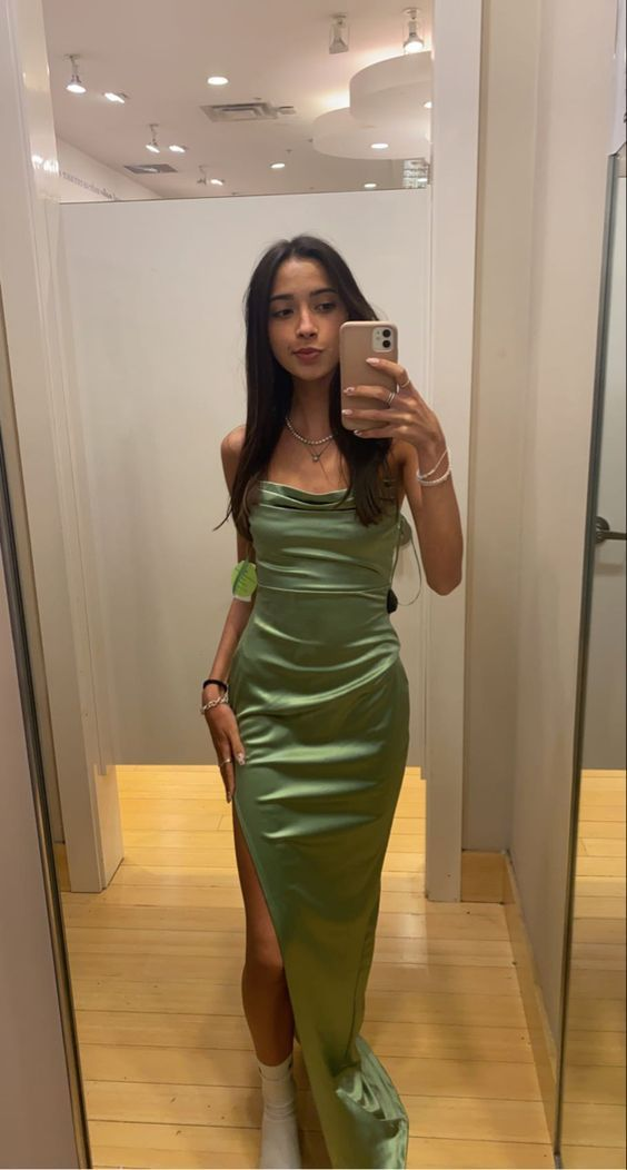 Meerjungfrau Grün Schlitz Langes Ballkleid Abend Partykleid J4187