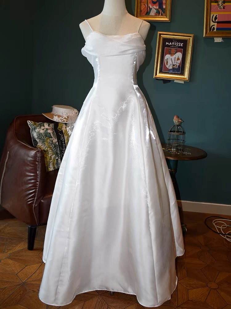 Robe de bal longue blanche coupe trapèze, robe de soirée formelle J3202