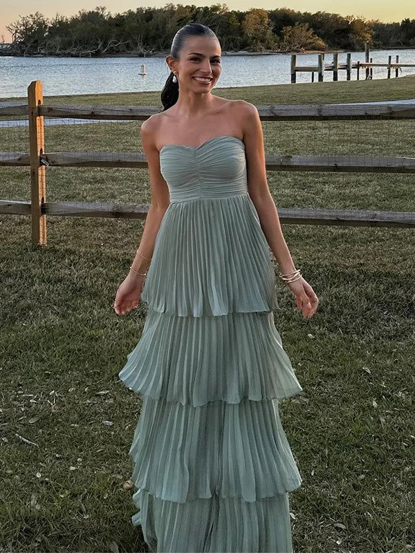 Robe de bal longue plissée sans bretelles, coupe trapèze, robe de soirée formelle J4211