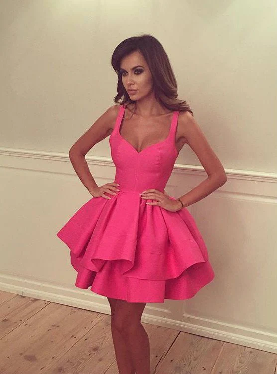 Robe de soirée courte rose coupe trapèze J4228